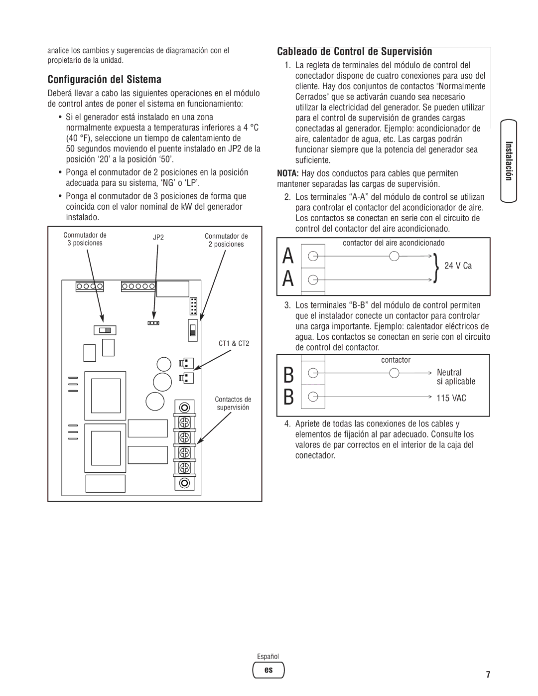 Briggs & Stratton 071019 manual Configuración del Sistema, Cableado de Control de Supervisión 