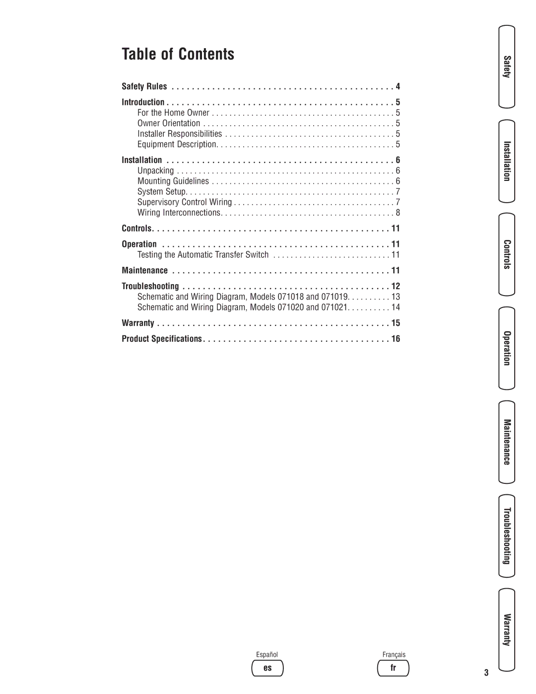 Briggs & Stratton 071019 manual Table of Contents 