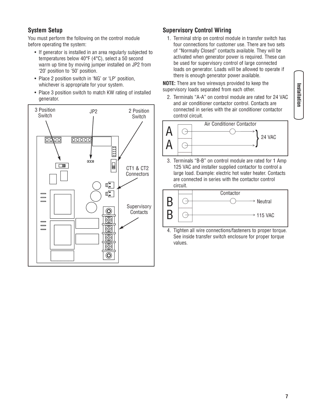 Briggs & Stratton 071019 manual System Setup, Supervisory Control Wiring 