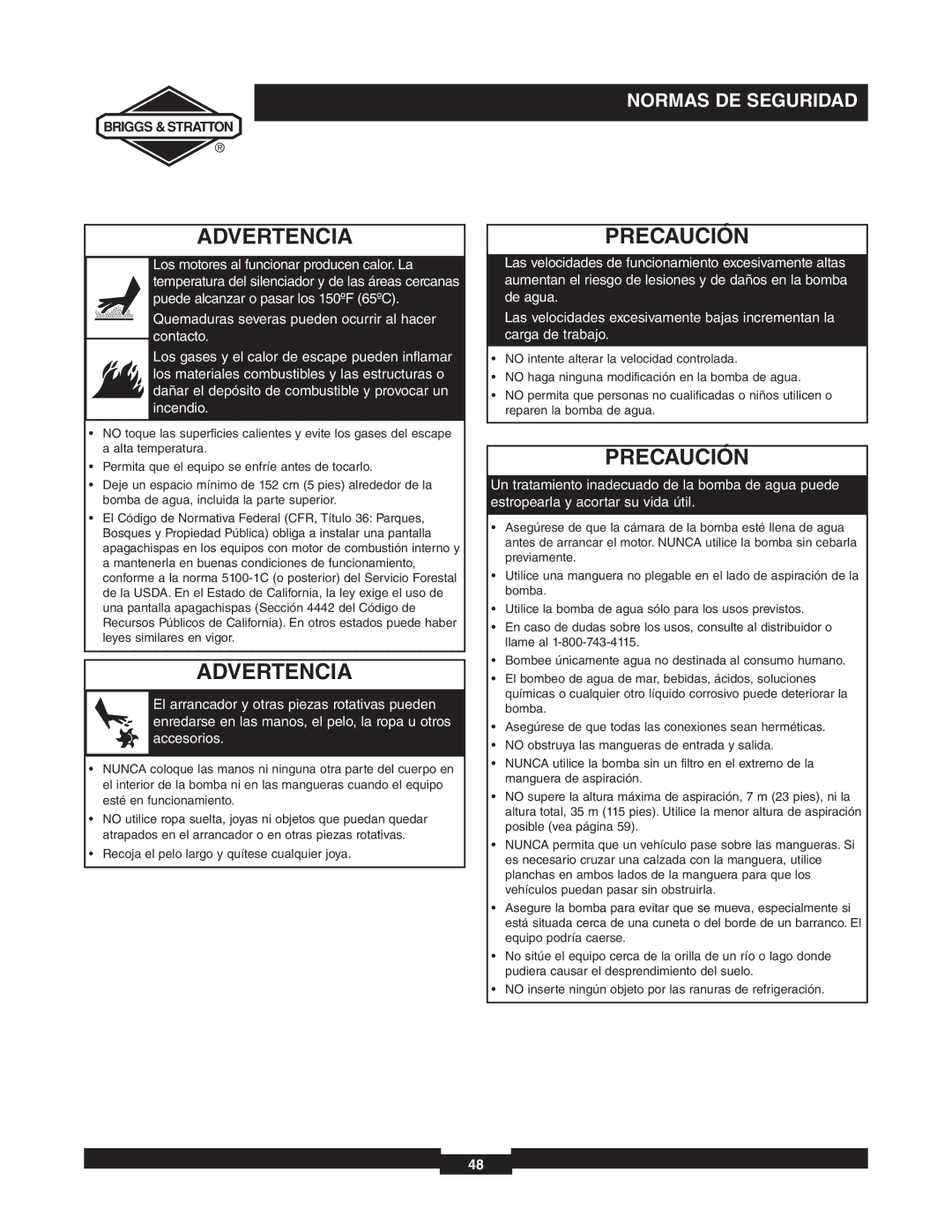 Briggs & Stratton 073000 manuel dutilisation Advertencia 