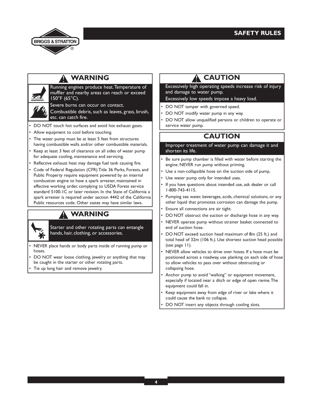 Briggs & Stratton 073001, 073002, 073003 owner manual Reflective exhaust heat may damage fuel tank causing fire 