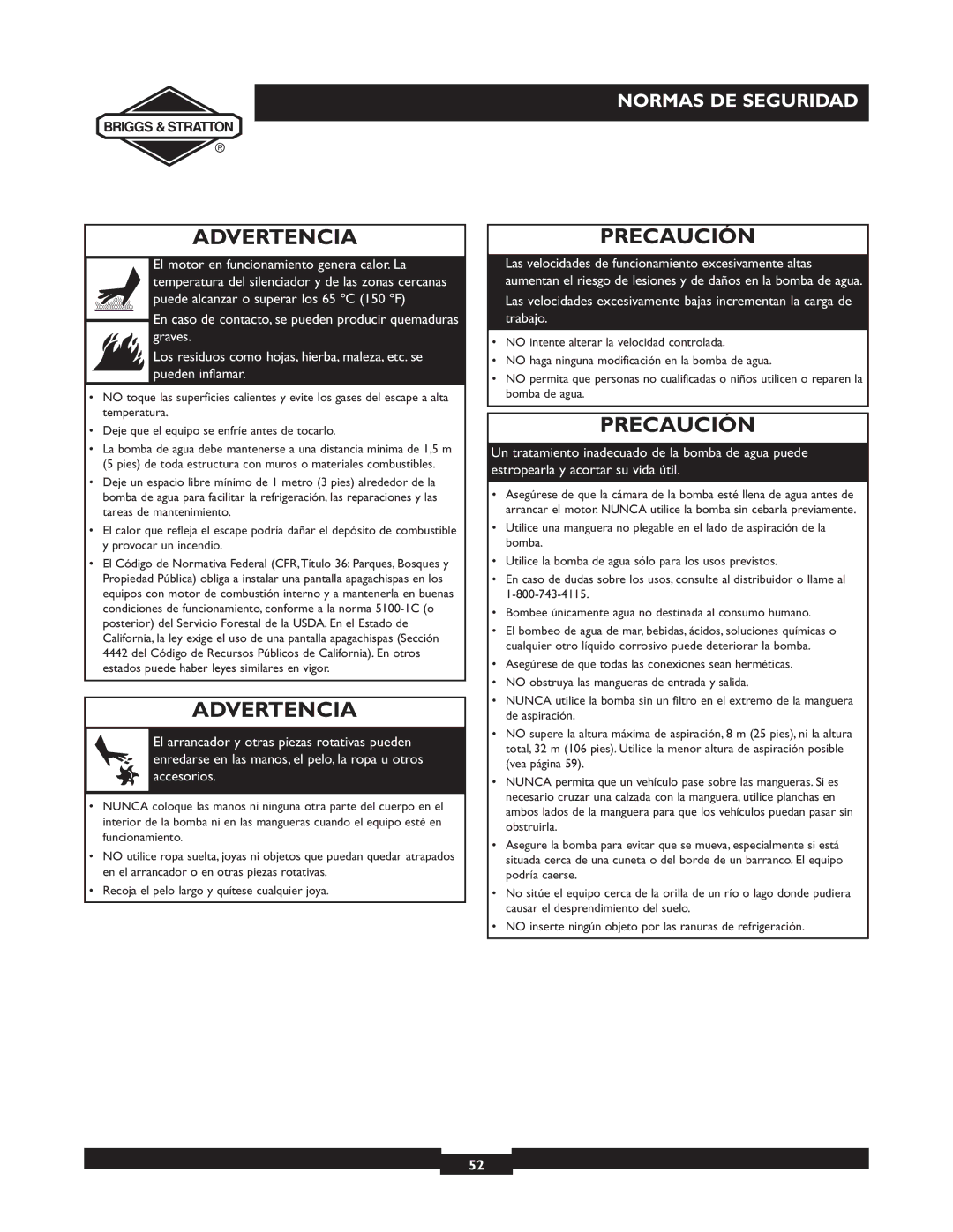 Briggs & Stratton 073001, 073002, 073003 owner manual Advertencia 