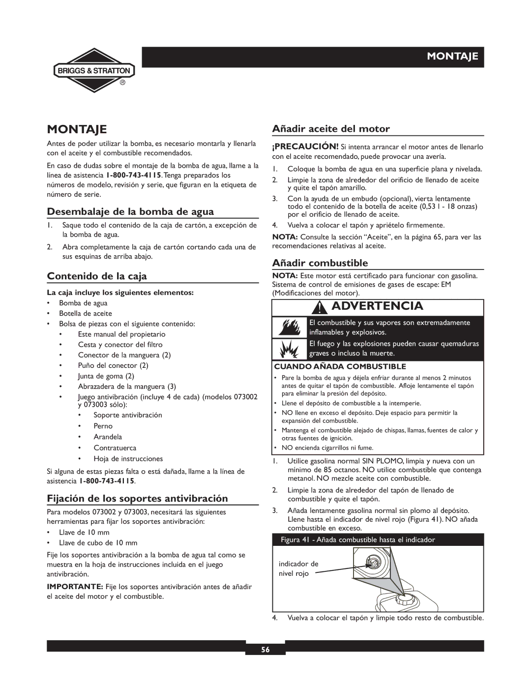 Briggs & Stratton 073003, 073002, 073001 owner manual Montaje 