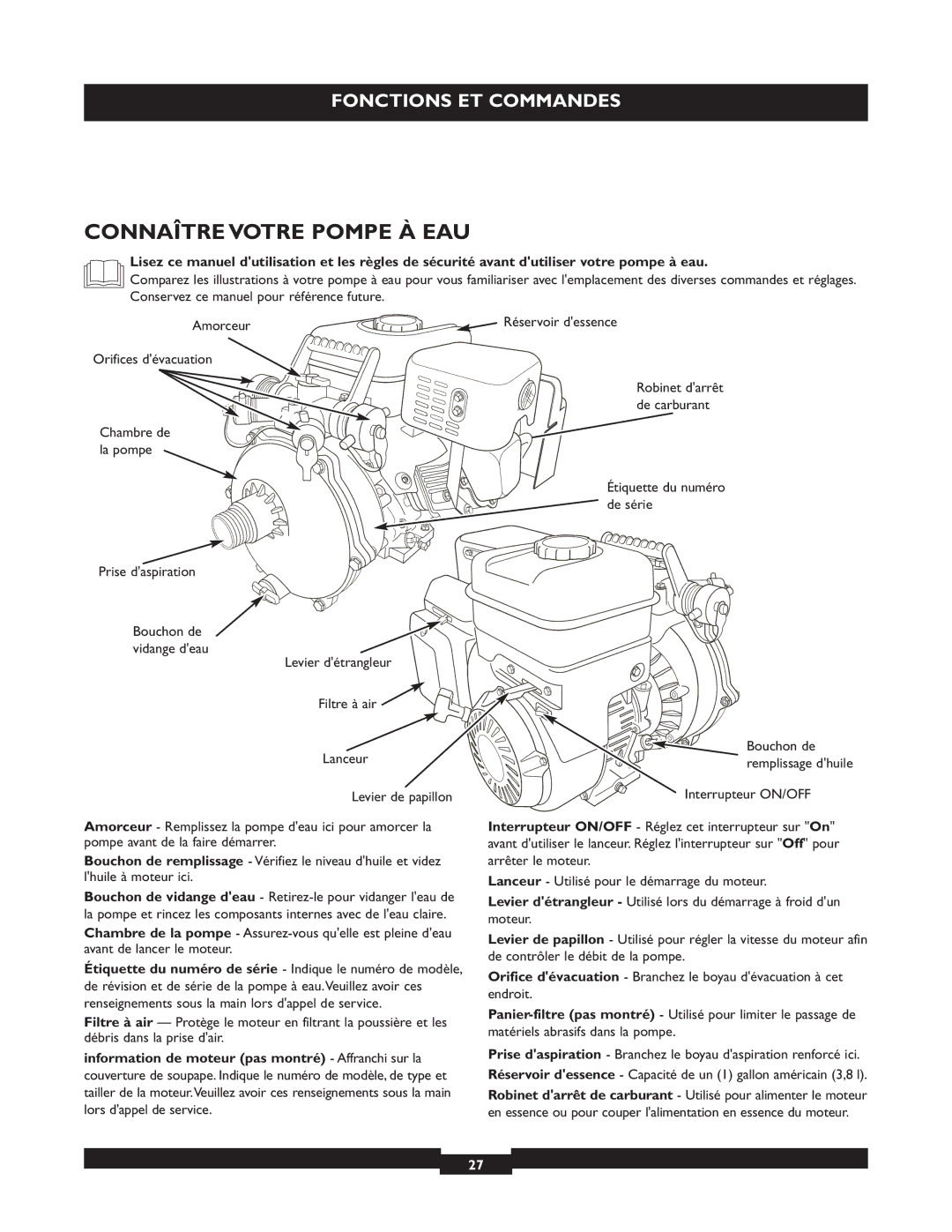 Briggs & Stratton 073004 WP15-225 Connaître Votre Pompe À EAU, Orifices dévacuation, Étiquette du numéro de série 