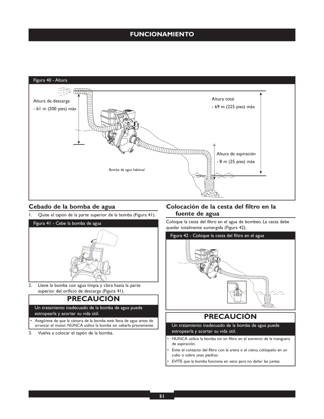 Briggs & Stratton 073004 WP15-225 Cebado de la bomba de agua, Colocación de la cesta del filtro en la fuente de agua 