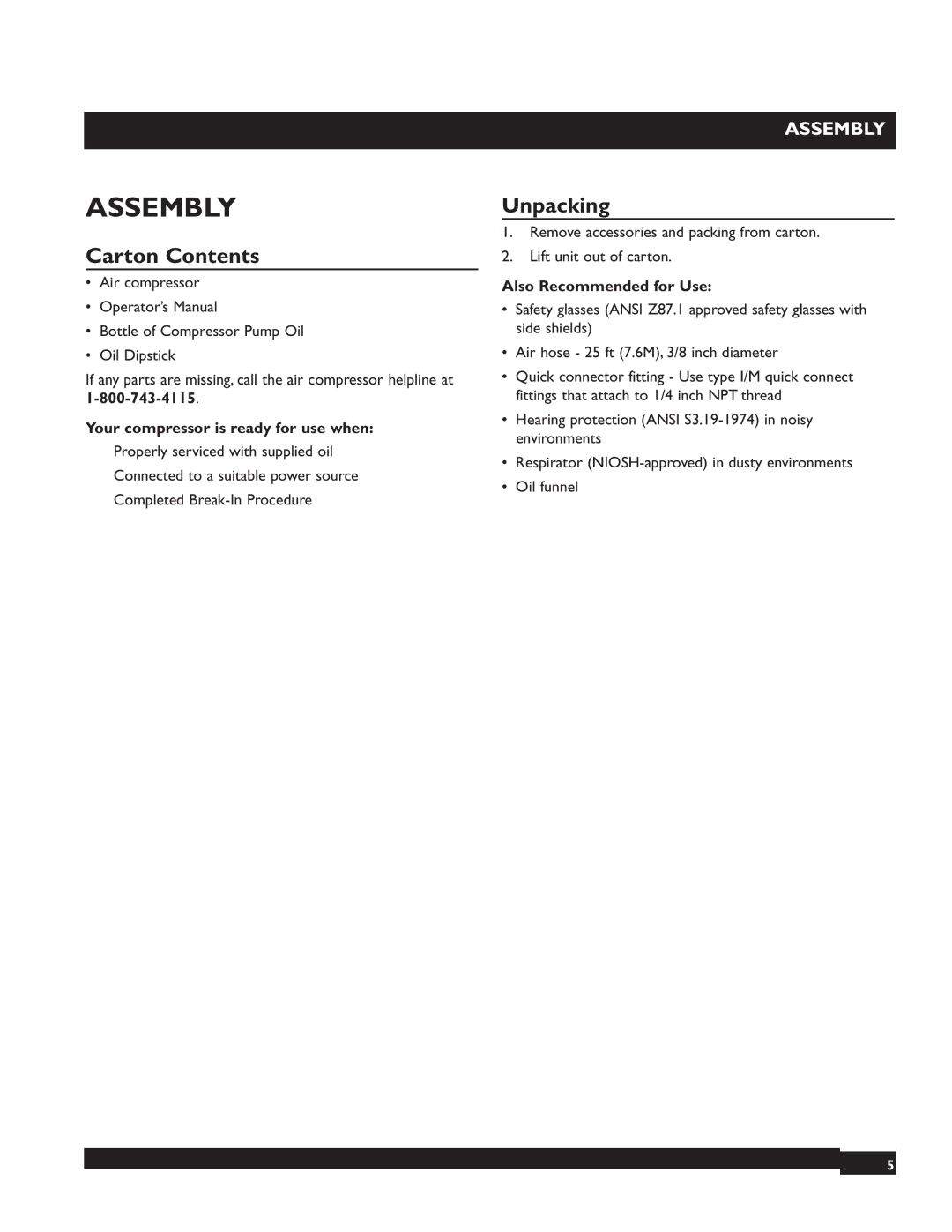 Briggs & Stratton 074000 manuel dutilisation Assembly, Carton Contents, Unpacking 