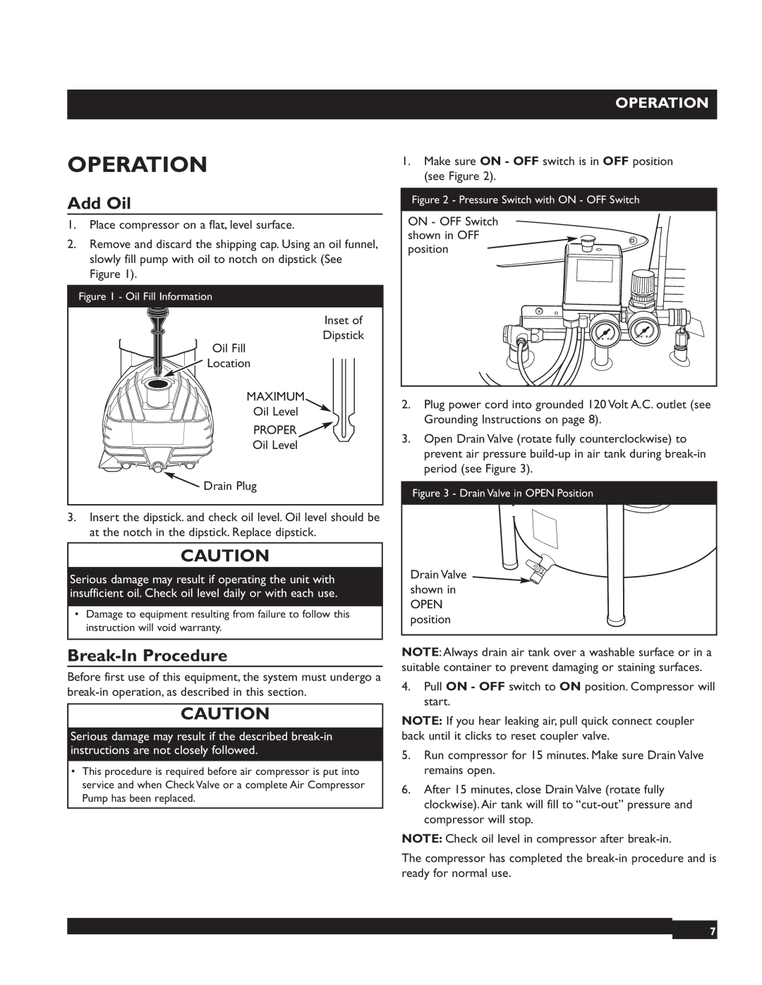 Briggs & Stratton 074000 manuel dutilisation Operation, Add Oil, Break-In Procedure 