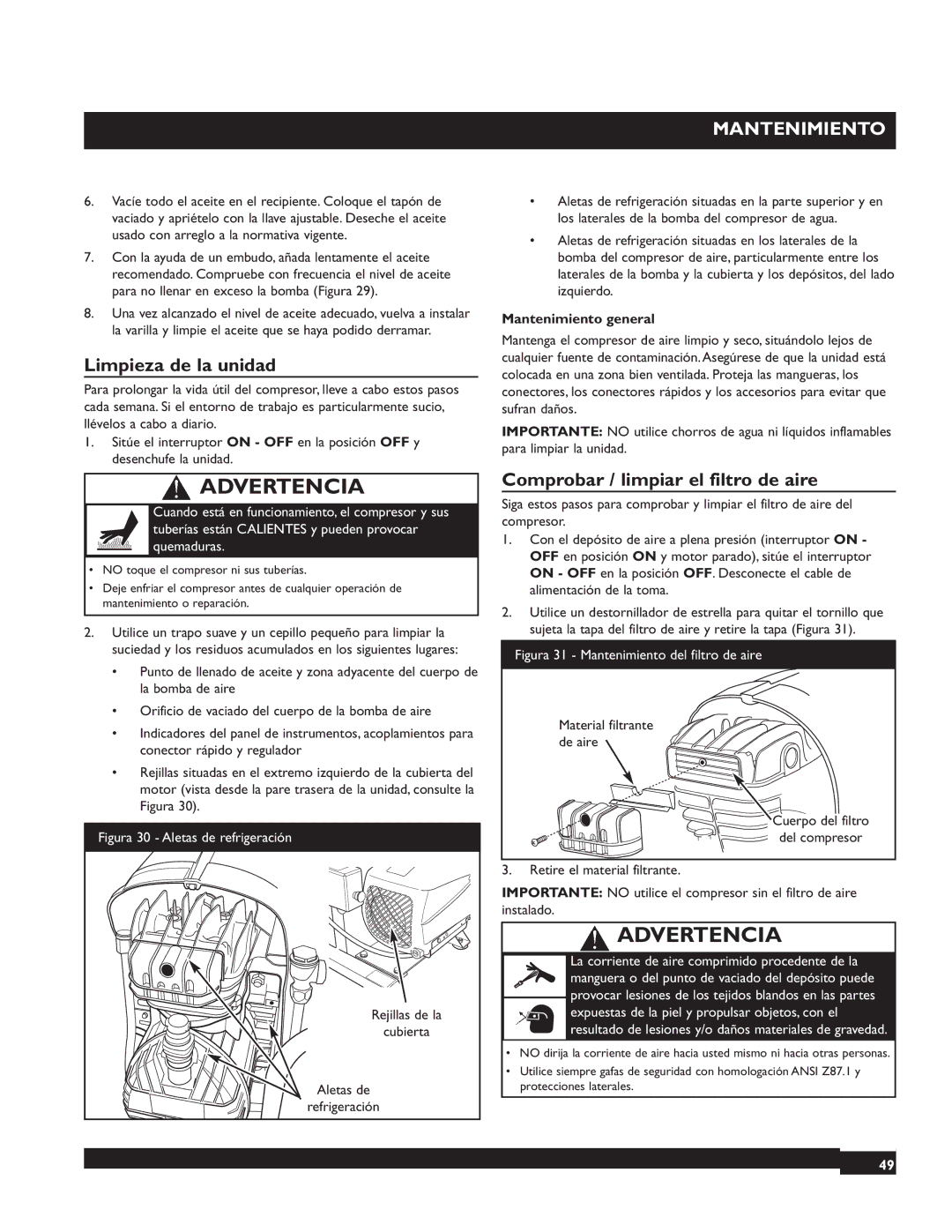 Briggs & Stratton 074001 Limpieza de la unidad, Comprobar / limpiar el filtro de aire, Mantenimiento general 