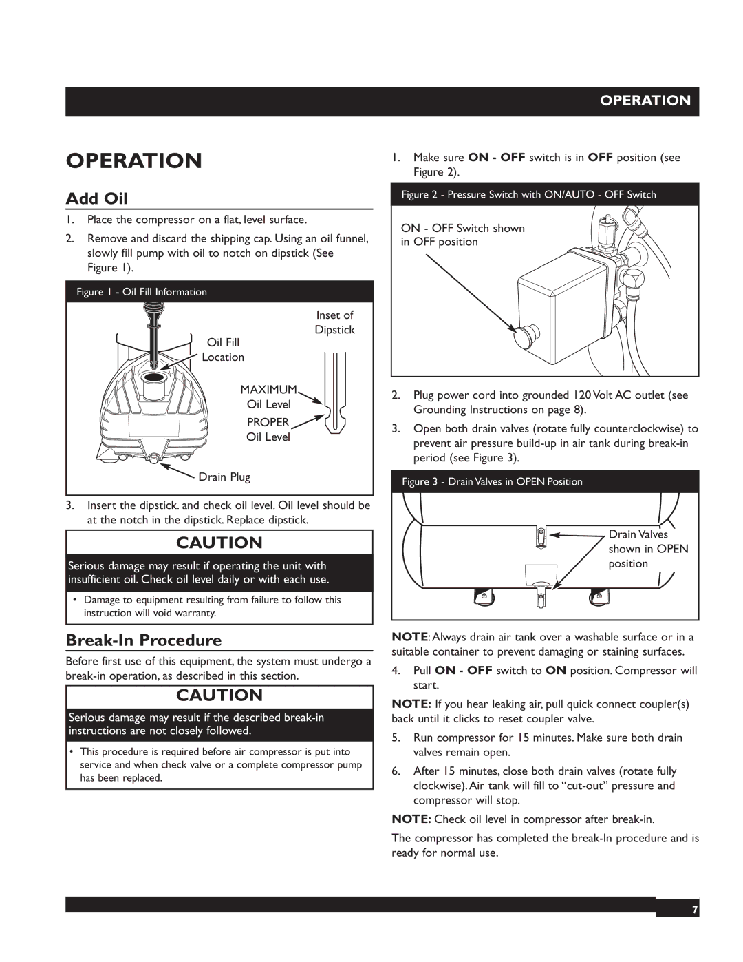 Briggs & Stratton 074001 manuel dutilisation Operation, Add Oil, Break-In Procedure, Shown in Open 