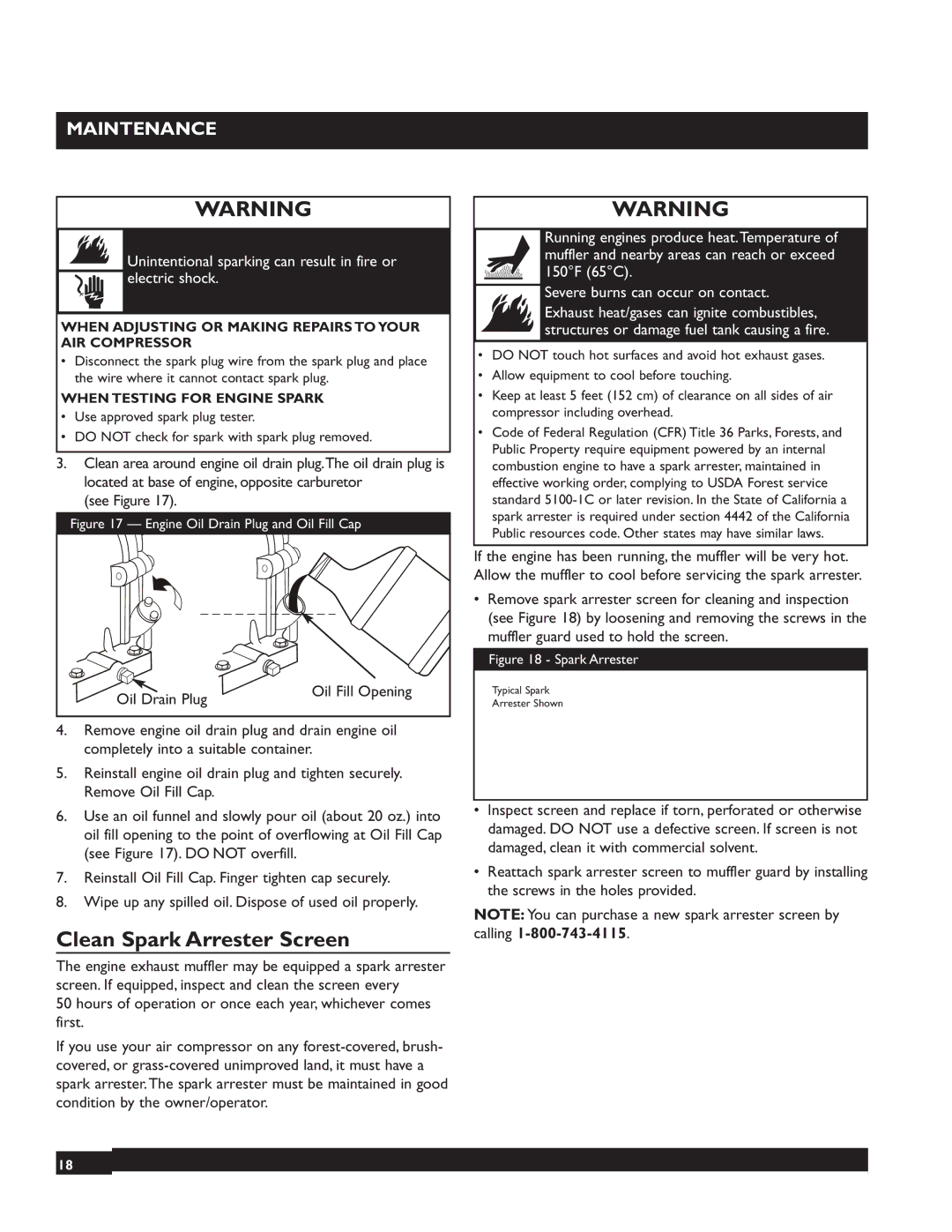 Briggs & Stratton 074002 operating instructions Clean Spark Arrester Screen, Calling, Oil Fill Opening 