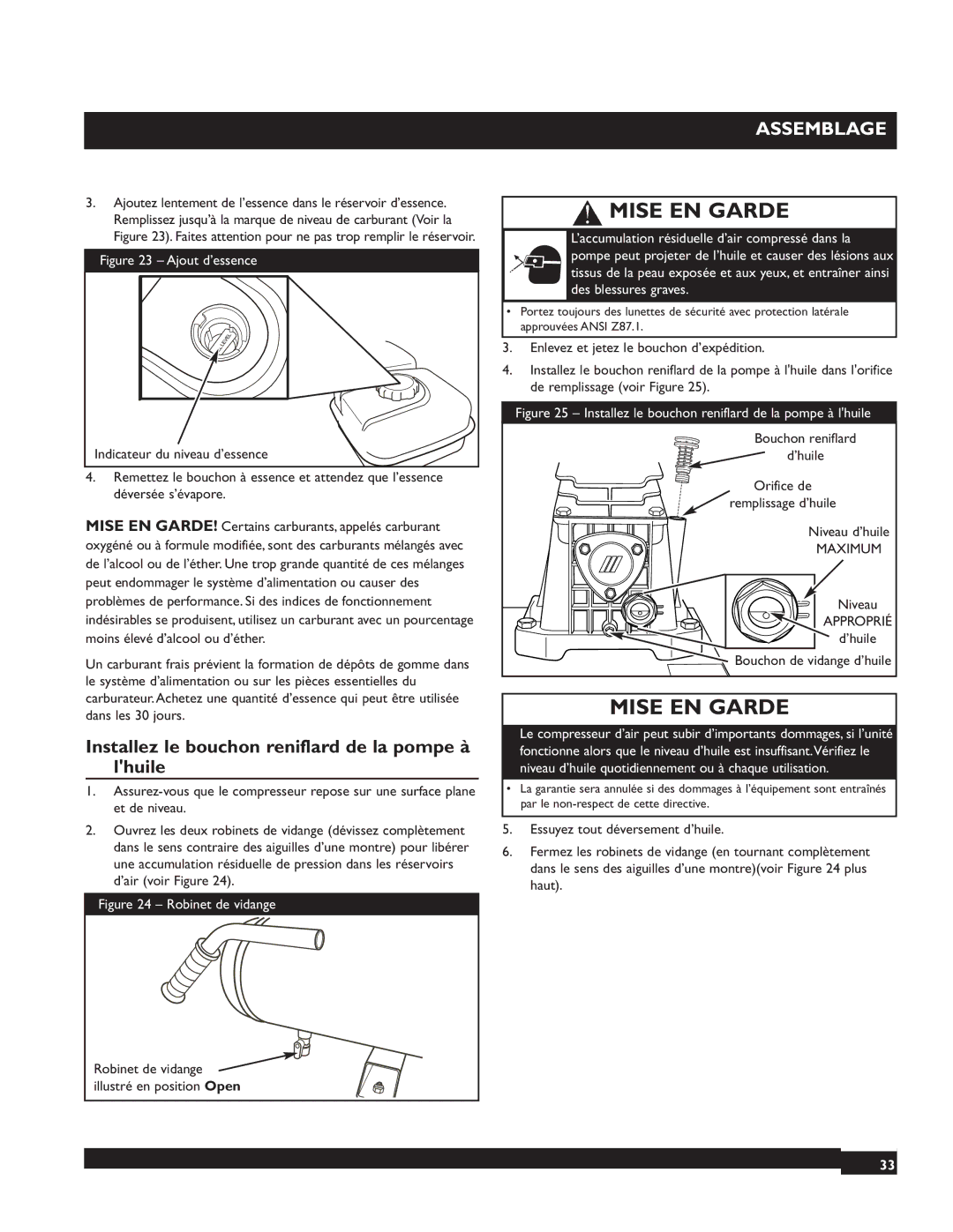 Briggs & Stratton 074002 operating instructions Installez le bouchon reniflard de la pompe à lhuile 