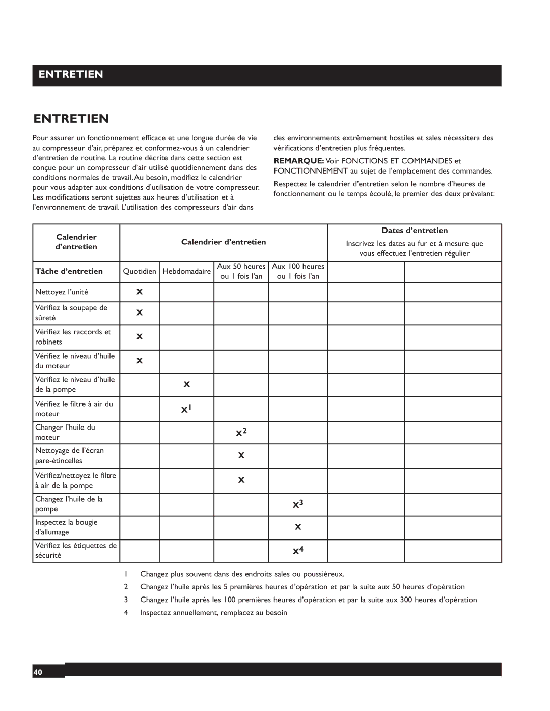 Briggs & Stratton 074002 operating instructions Entretien 