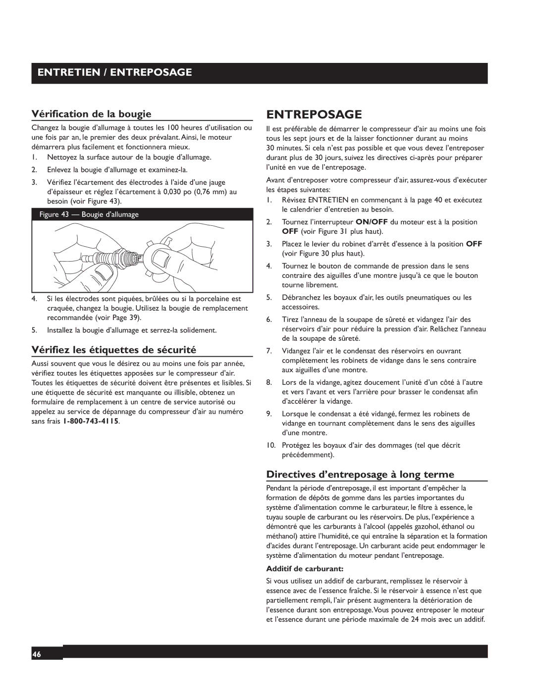 Briggs & Stratton 074002 Entretien / Entreposage, Vérification de la bougie, Vérifiez les étiquettes de sécurité 