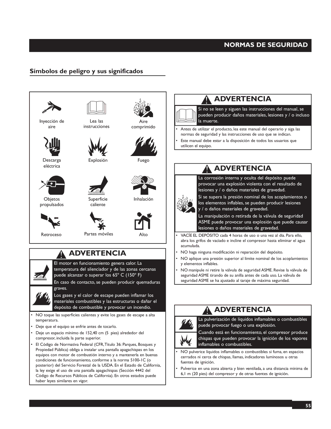 Briggs & Stratton 074002 Normas DE Seguridad, Símbolos de peligro y sus significados, Aire, Explosión 