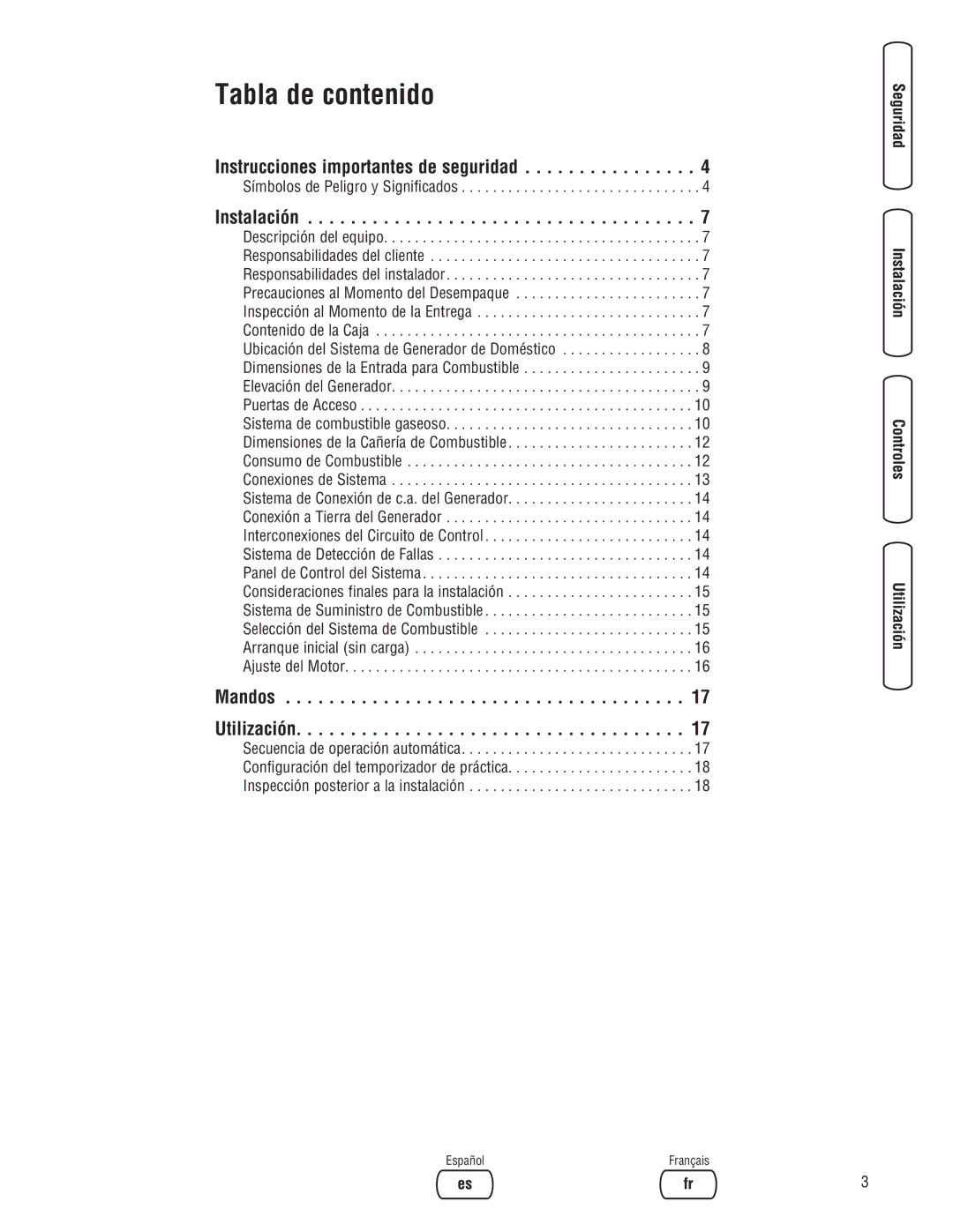 Briggs & Stratton 10000 Watt manual Instrucciones importantes de seguridad, Instalación, Mandos Utilización 