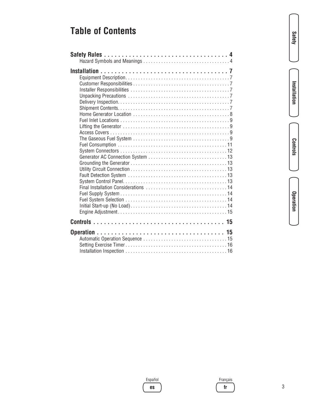 Briggs & Stratton 10000 Watt manual Table of Contents 