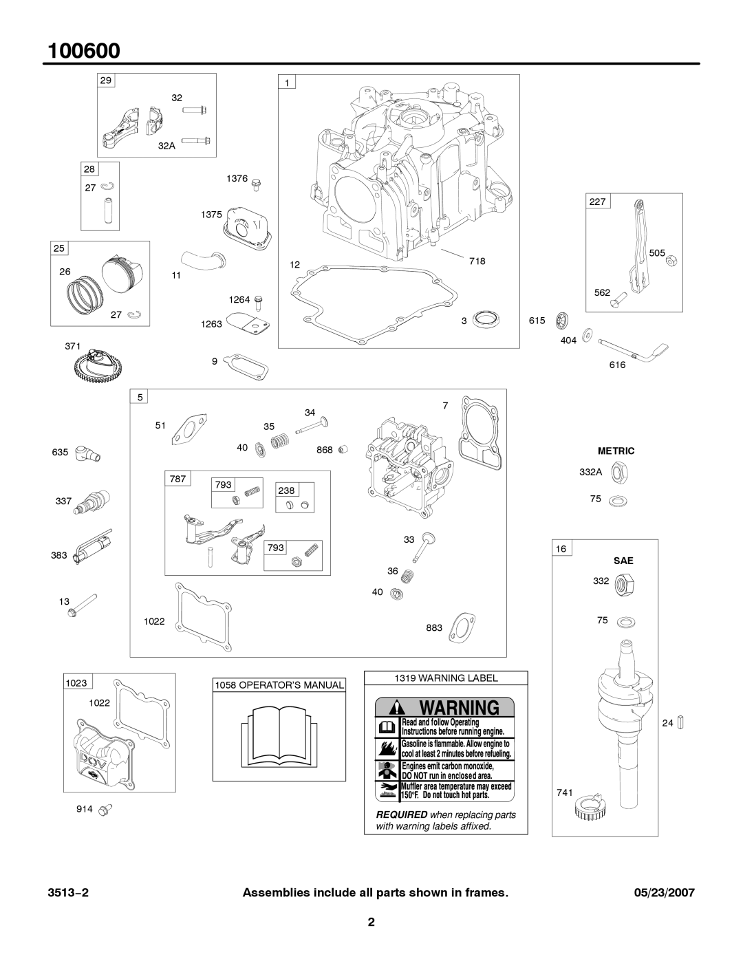 Briggs & Stratton 100600 service manual Sae 