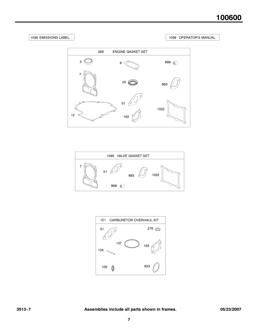 Briggs & Stratton 100600 service manual Emissions Label 