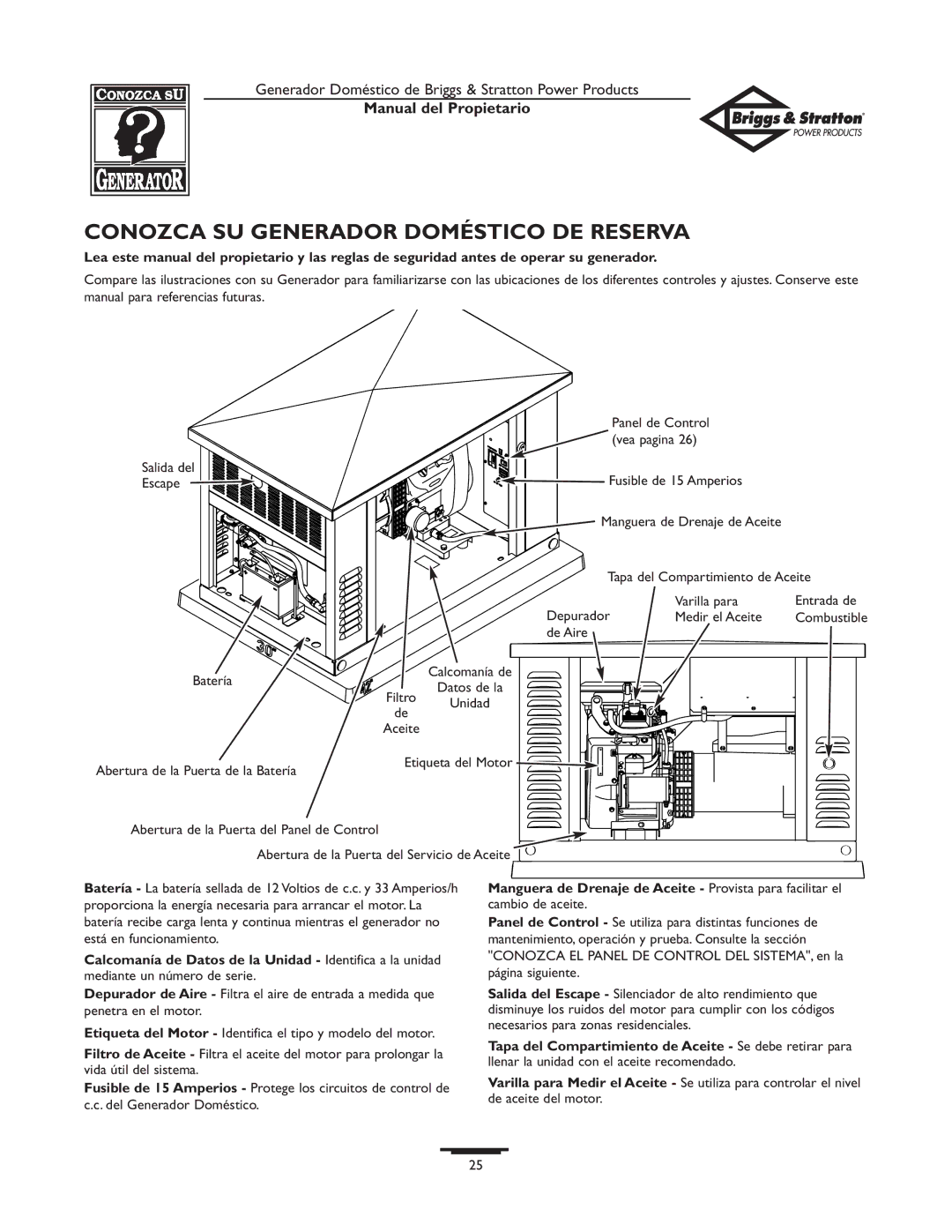 Briggs & Stratton 12KW, 10KW owner manual Conozca SU Generador Doméstico DE Reserva 