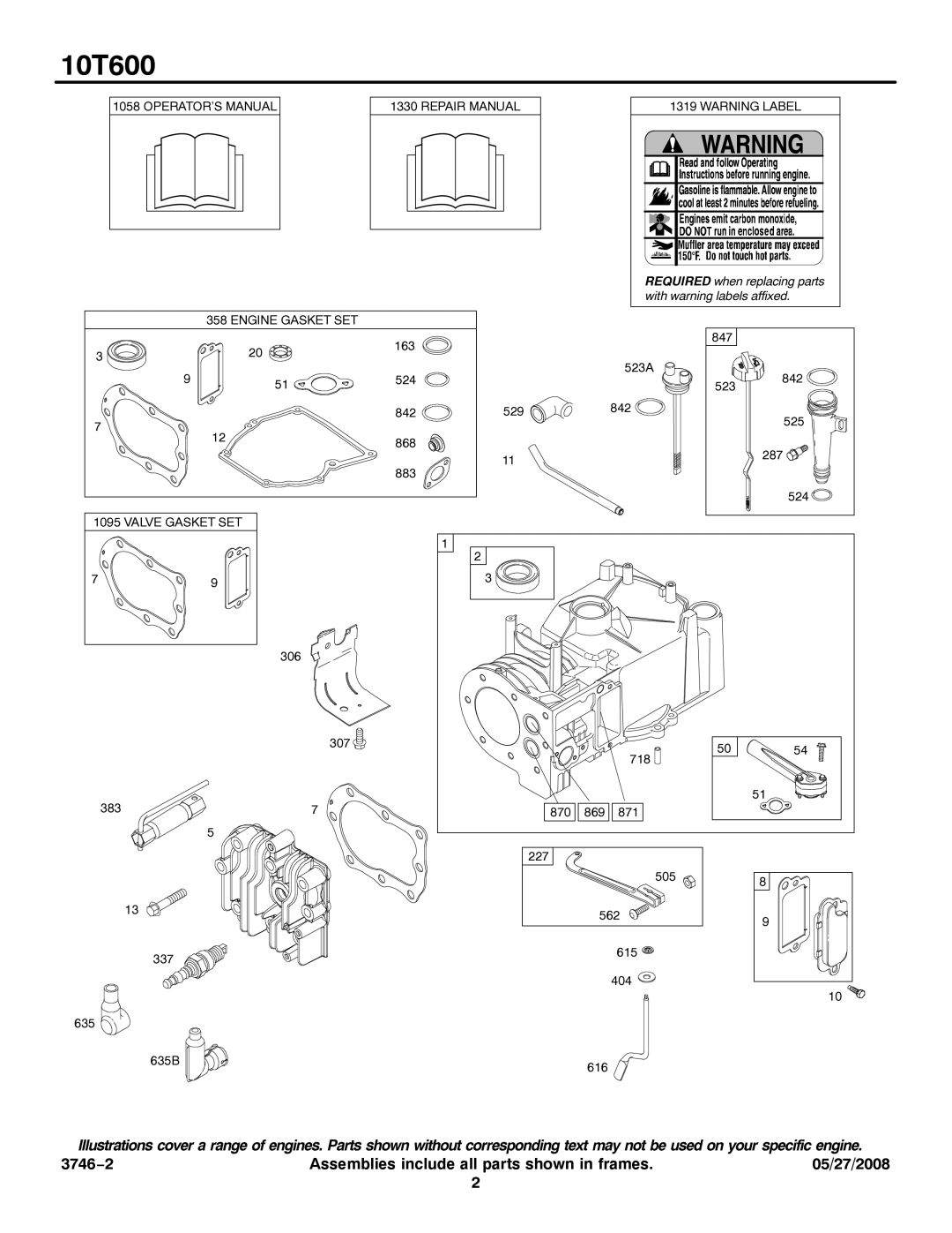 Briggs & Stratton 10T600 service manual Required when replacing parts 