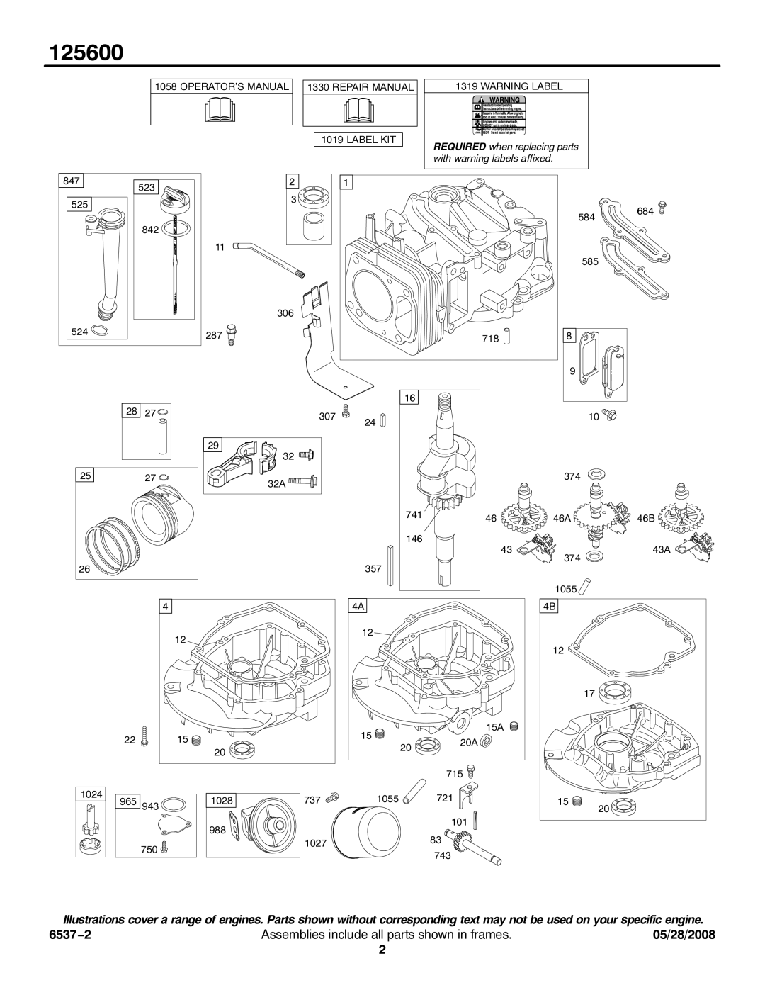 Briggs & Stratton 125600 service manual OPERATOR’S Manual Repair Manual Label KIT 