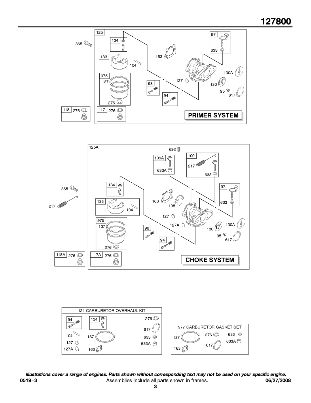 Briggs & Stratton 127800 Series service manual Primer System 