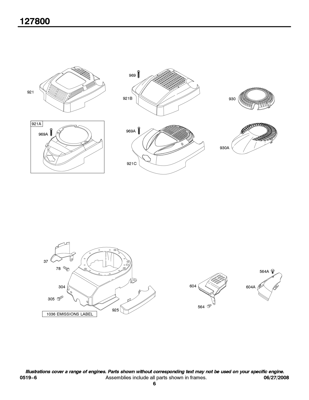 Briggs & Stratton 127800 Series service manual Emissions Label 