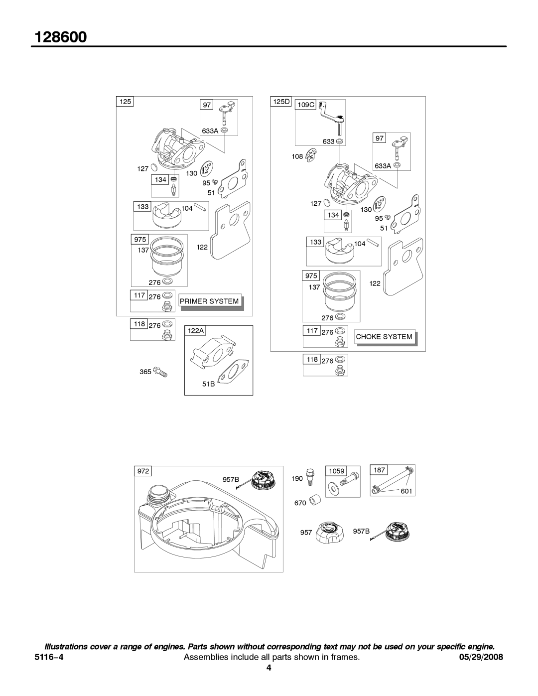 Briggs & Stratton 128600 service manual Primer System 