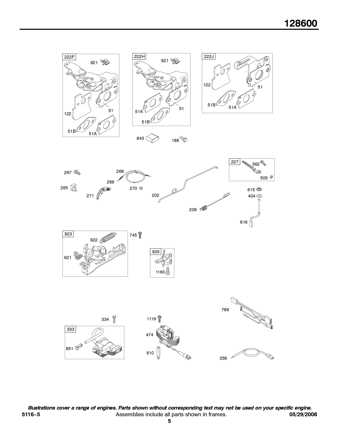 Briggs & Stratton 128600 service manual 222F 621 122 51B 51A 222H 