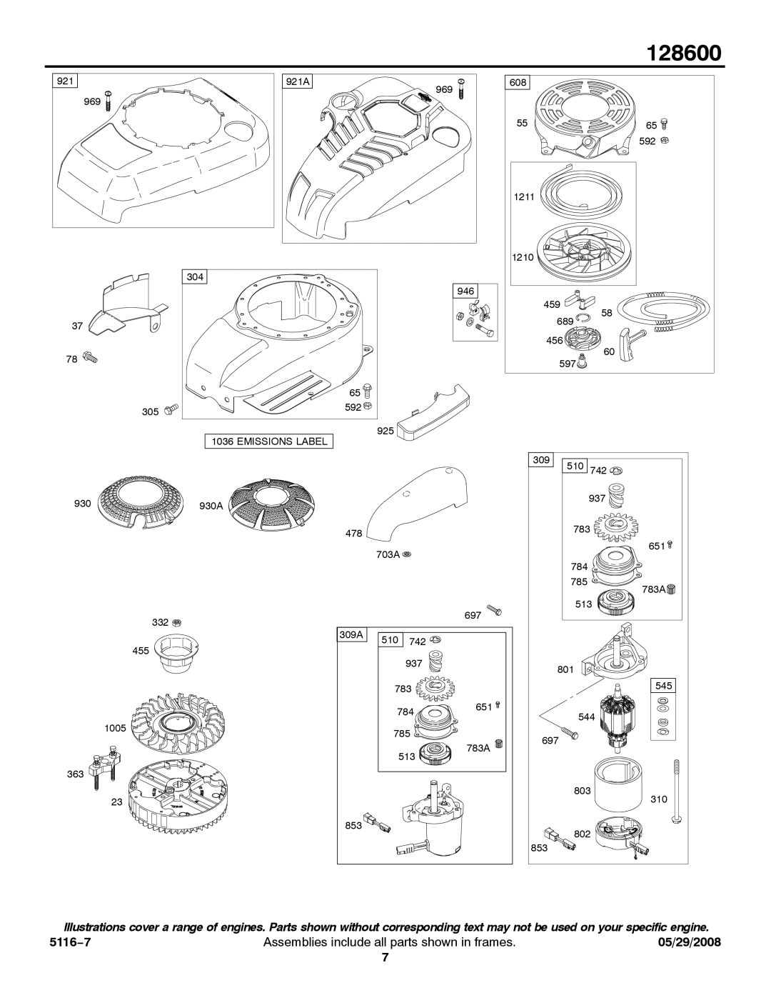 Briggs & Stratton 128600 service manual Emissions Label 