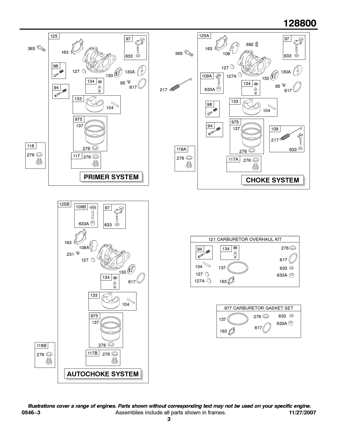 Briggs & Stratton 128800 service manual Primer System Choke System 