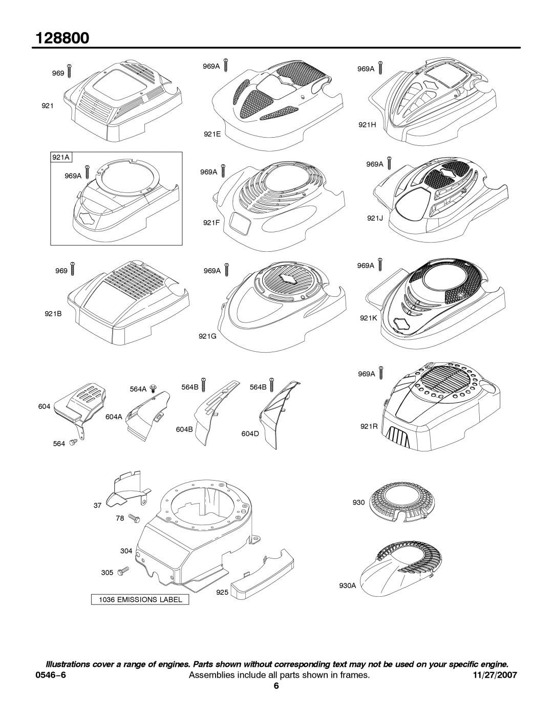 Briggs & Stratton 128800 service manual Emissions Label 