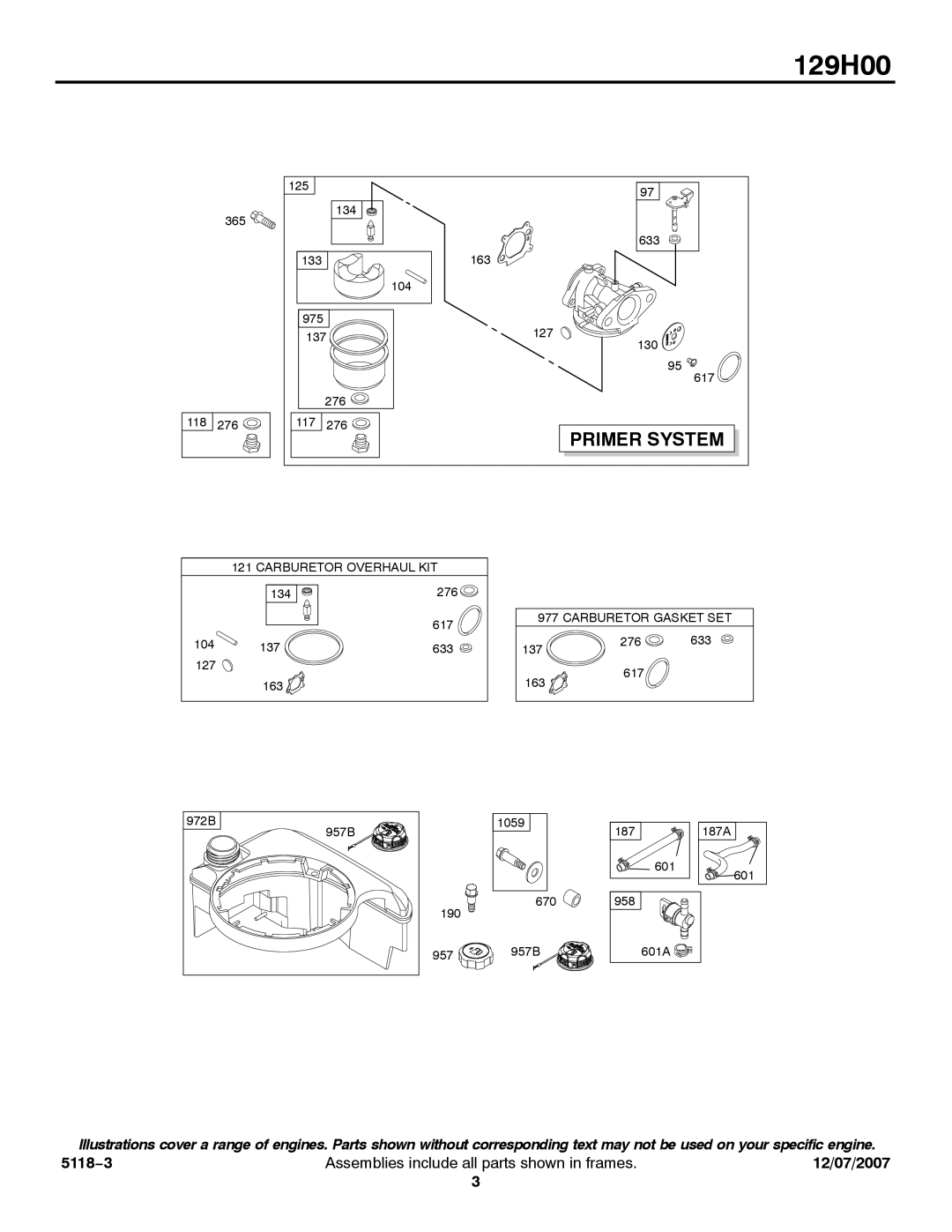 Briggs & Stratton 129H00 service manual Primer System 