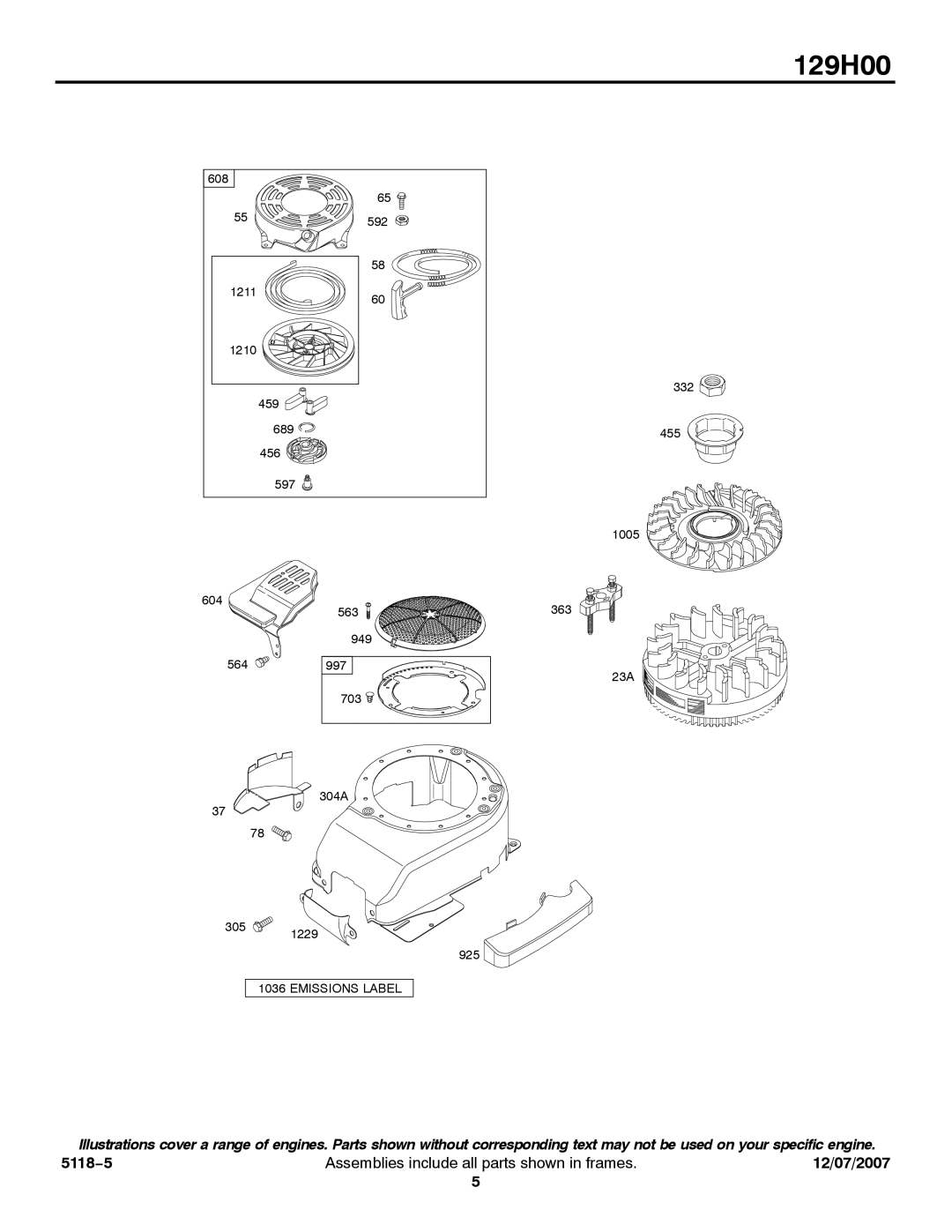 Briggs & Stratton 129H00 service manual Emissions Label 