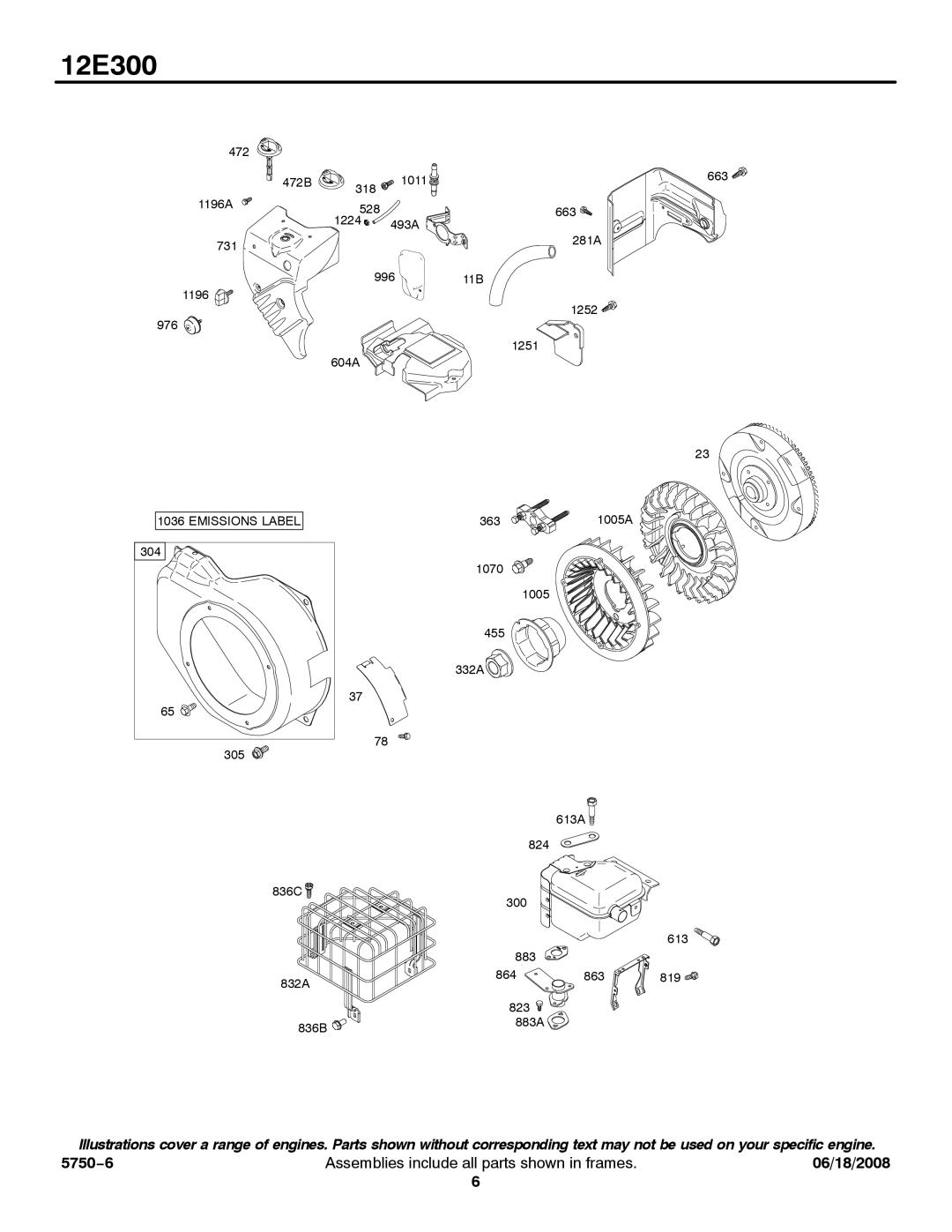 Briggs & Stratton 12E300 service manual Emissions Label 