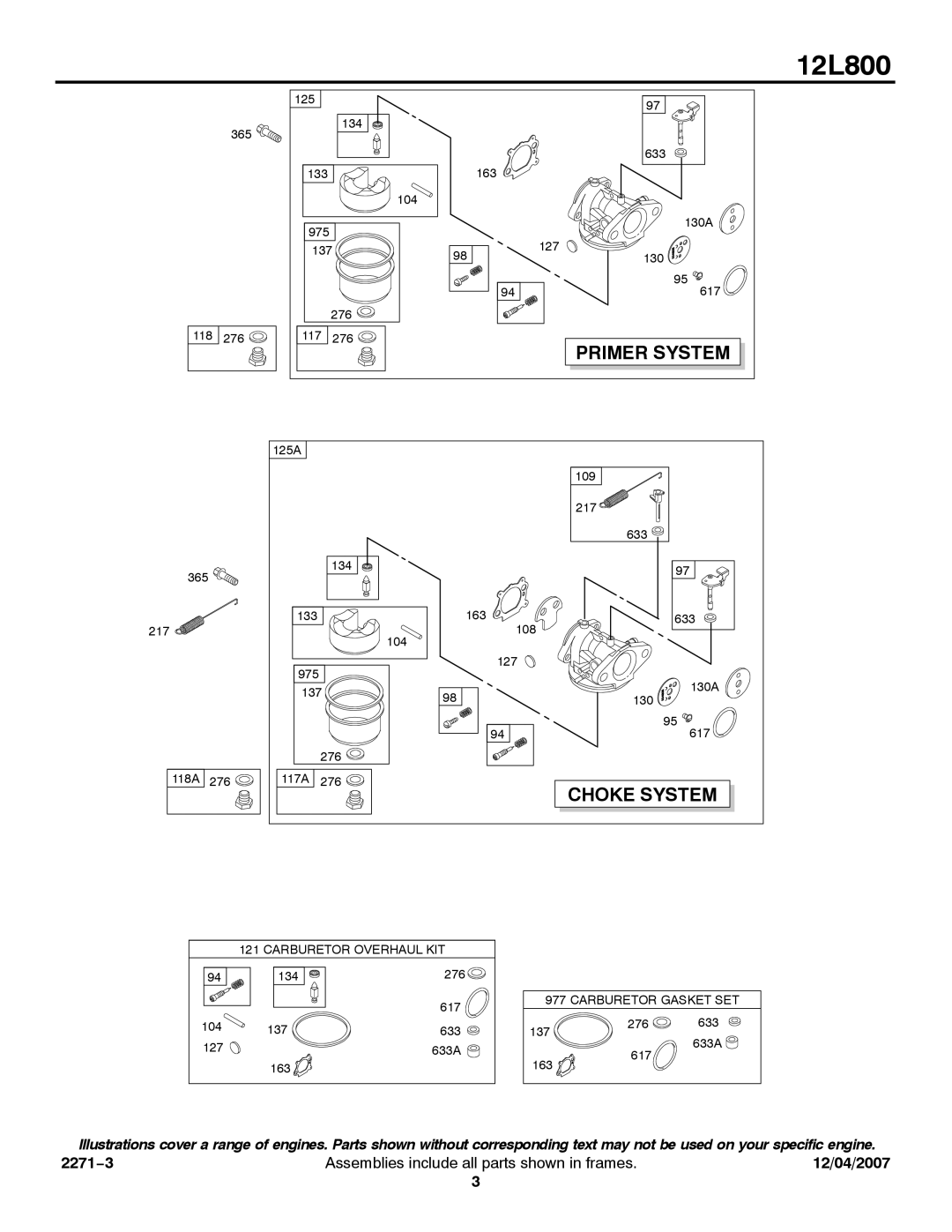 Briggs & Stratton 12L800 service manual Primer System 