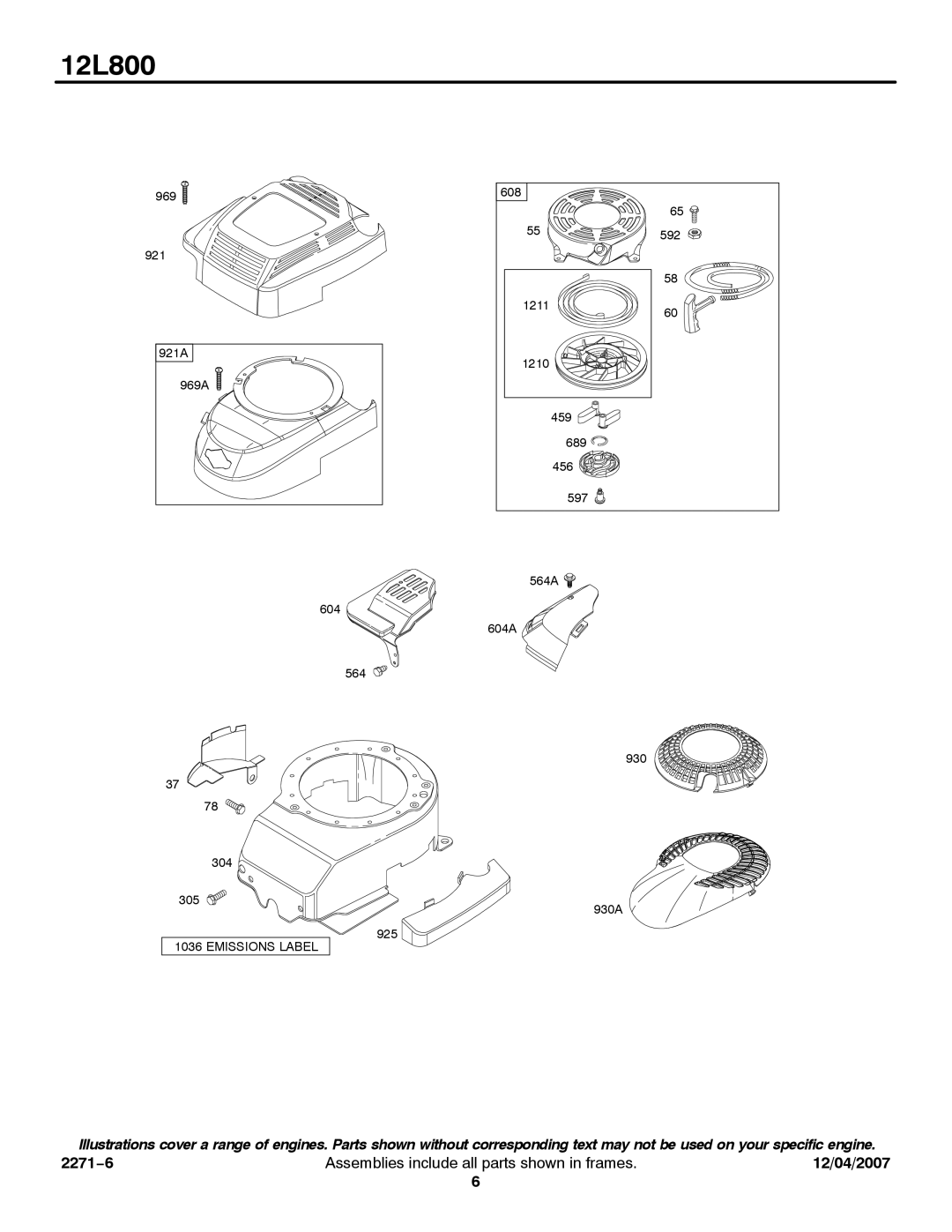 Briggs & Stratton 12L800 service manual Emissions Label 