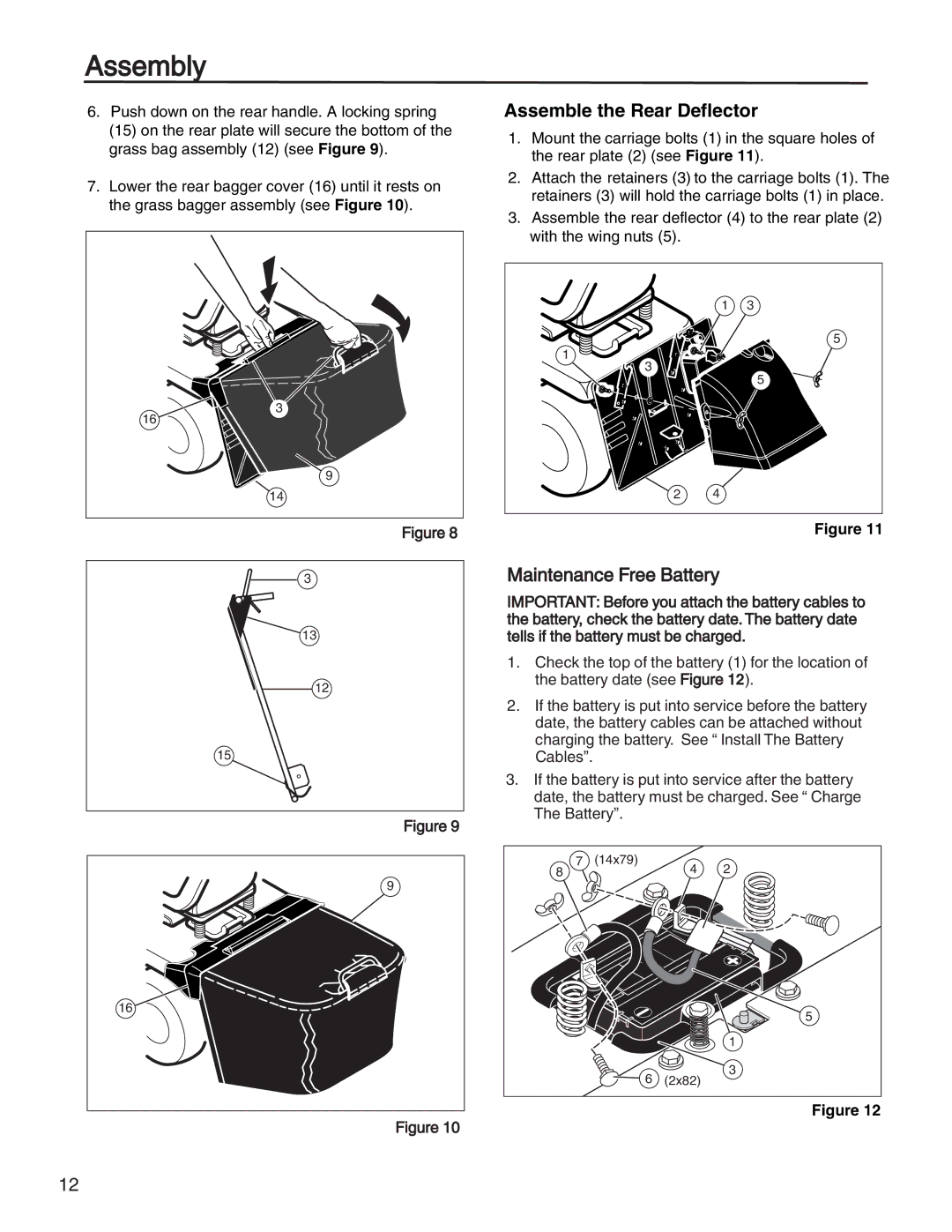 Briggs & Stratton 131F manual Assemble the Rear Deflector, Maintenance Free Battery 