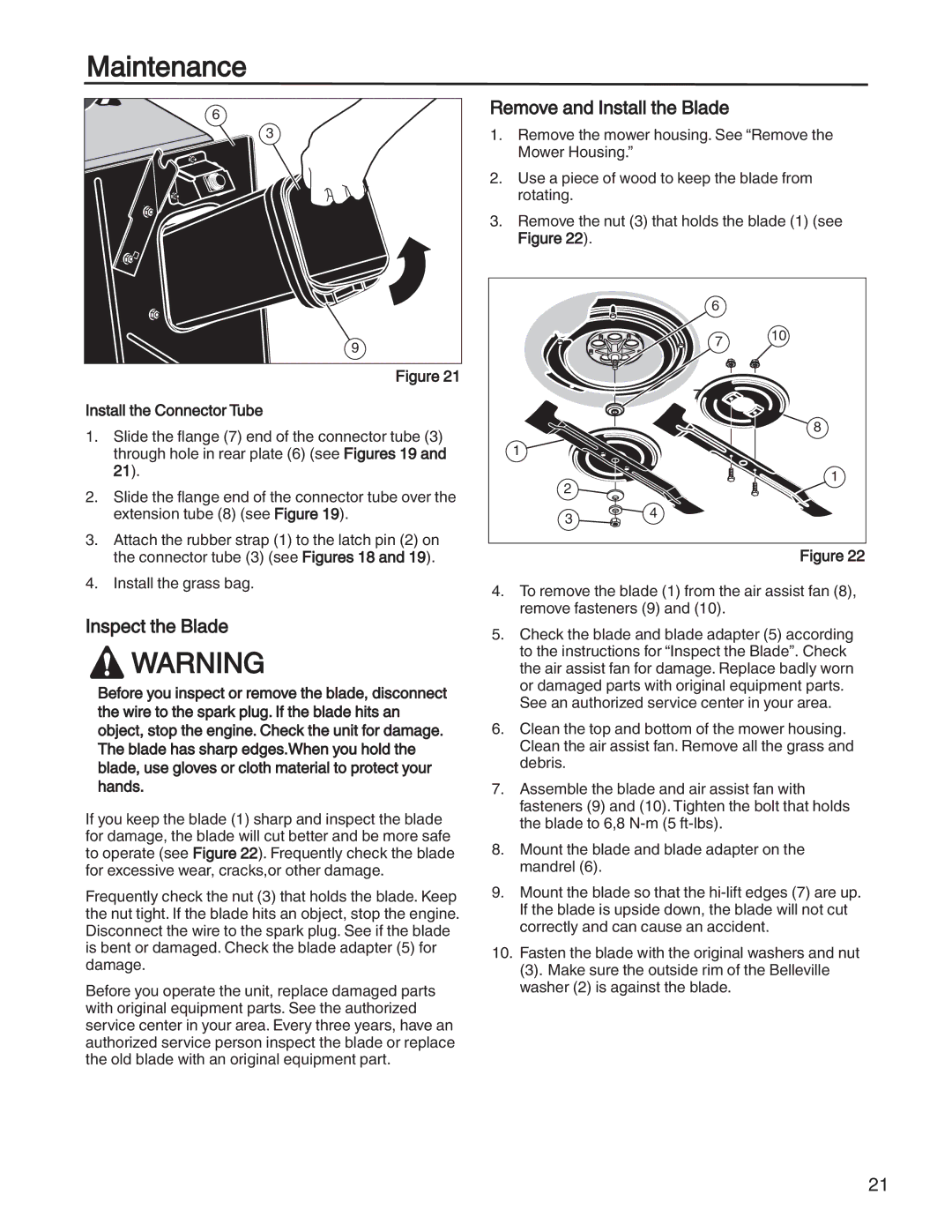 Briggs & Stratton 131F manual Inspect the Blade, Remove and Install the Blade 