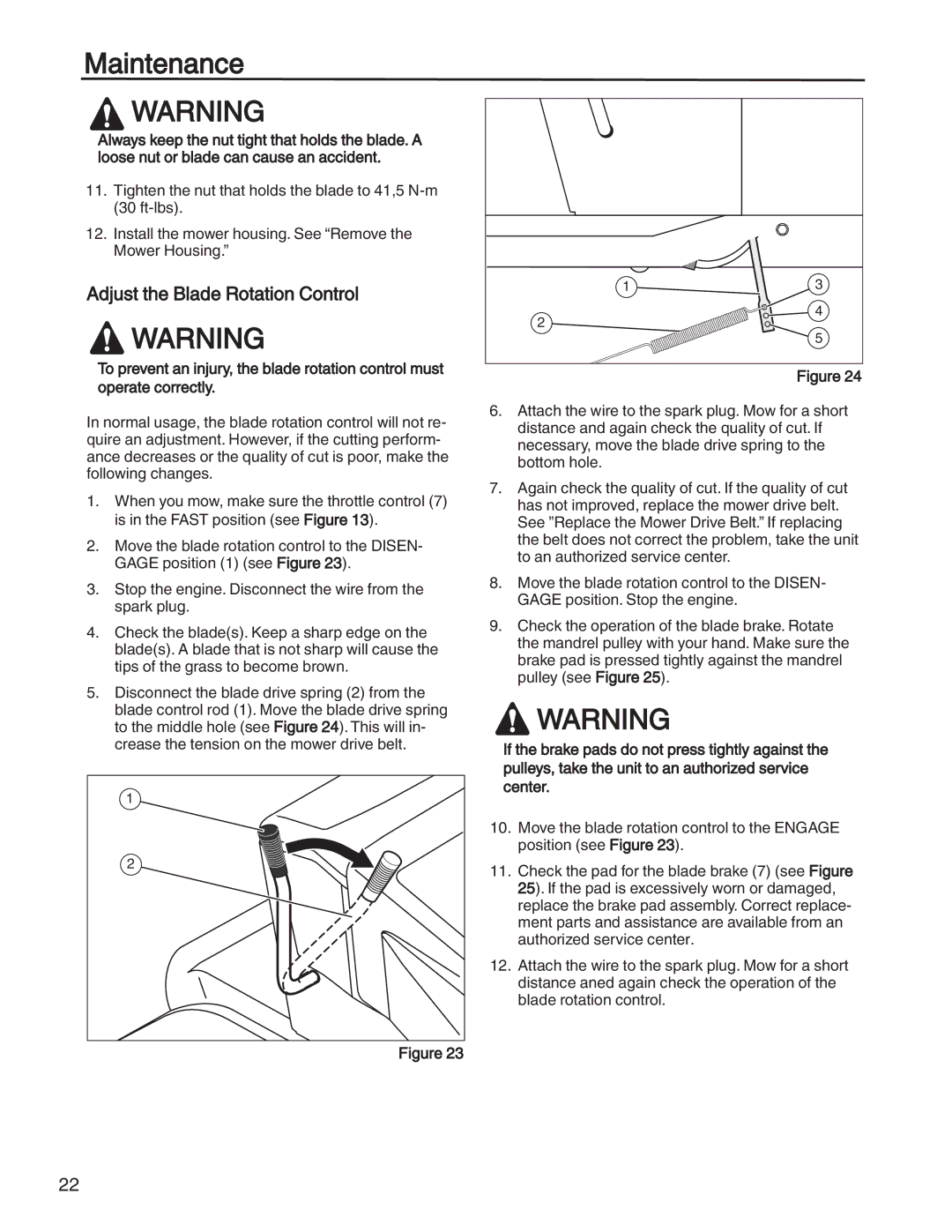 Briggs & Stratton 131F manual Maintenance, Adjust the Blade Rotation Control 