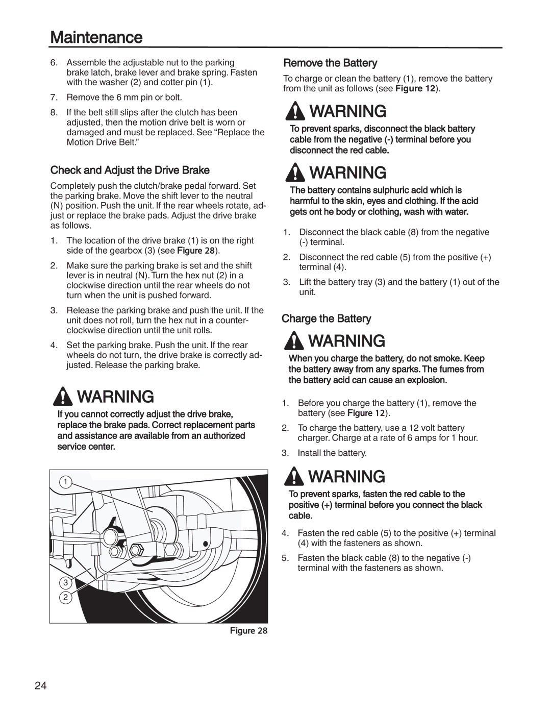 Briggs & Stratton 131F manual Check and Adjust the Drive Brake, Remove the Battery 