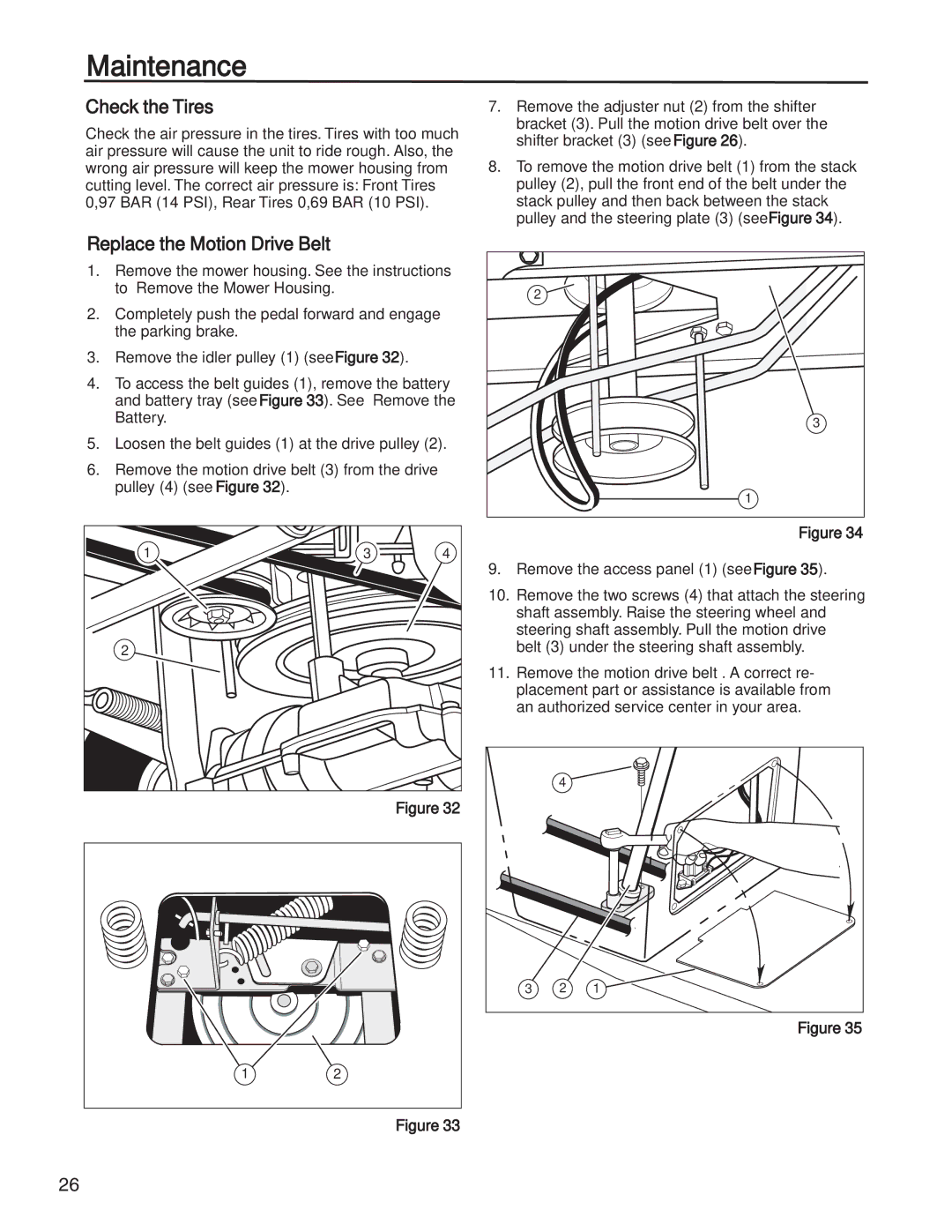 Briggs & Stratton 131F manual Check the Tires, Replace the Motion Drive Belt 