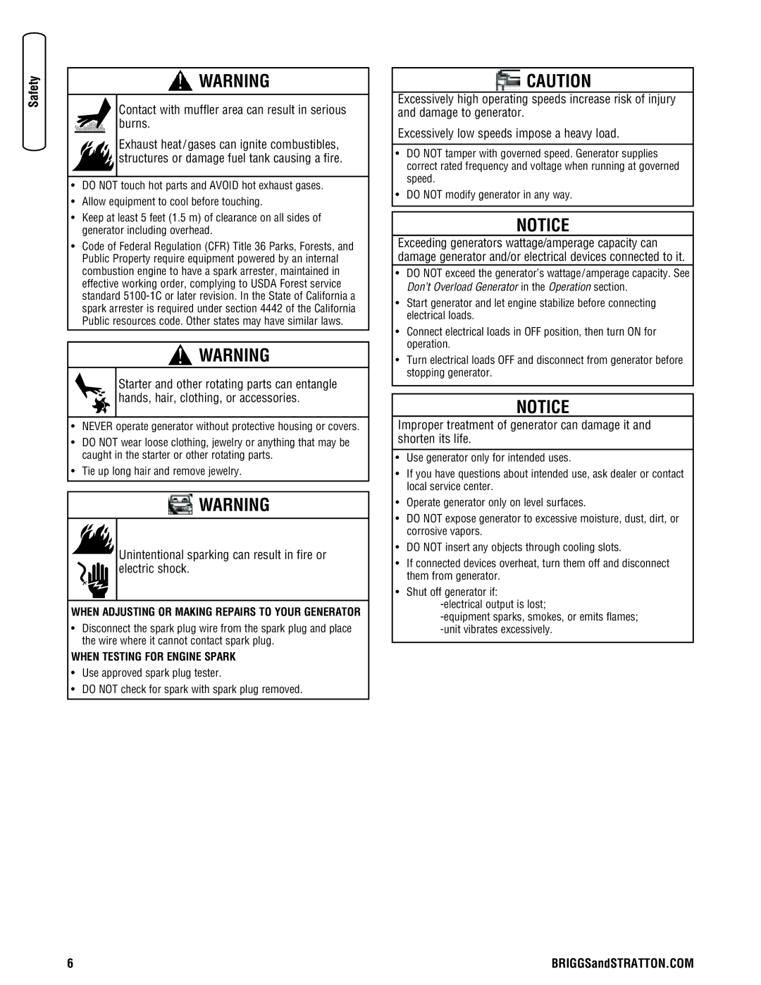 Briggs & Stratton 13500 manual Contact with muffler area can result in serious burns 