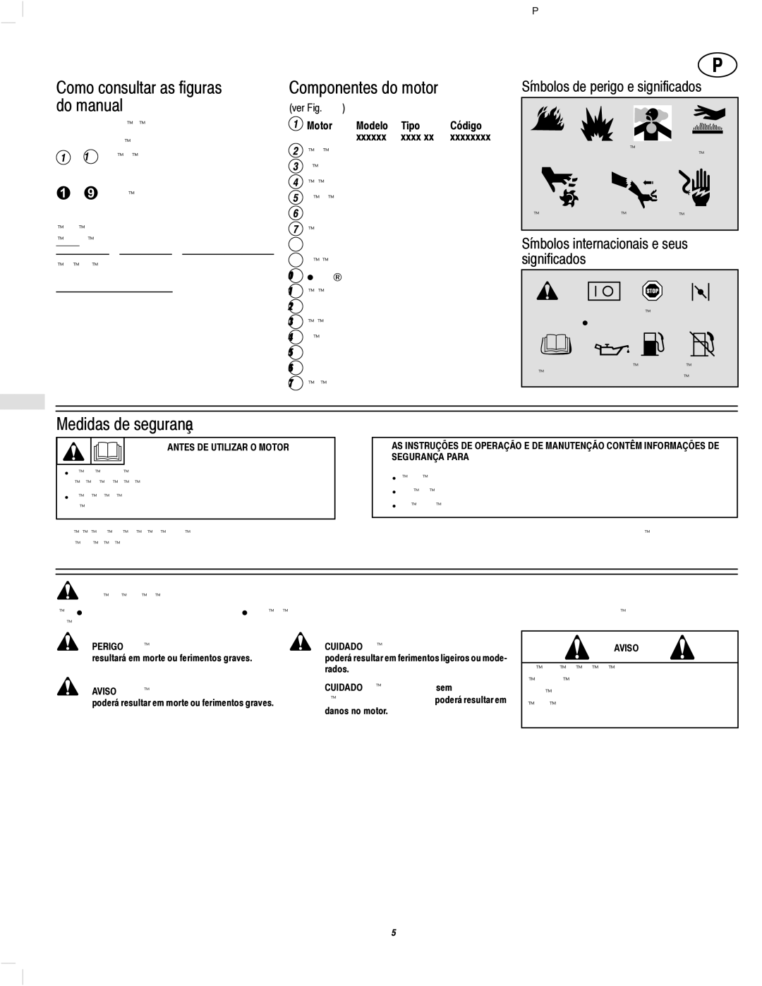 Briggs & Stratton 137200, 135200, 133200 Como consultar as figuras do manual, Componentes do motor, Medidas de segurança 