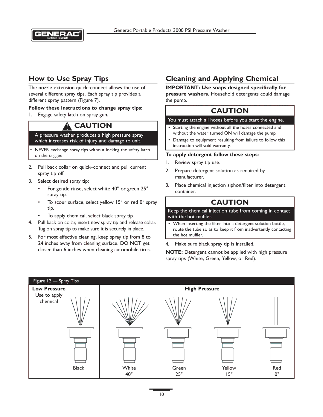 Briggs & Stratton 1418-2 owner manual How to Use Spray Tips, Cleaning and Applying Chemical 