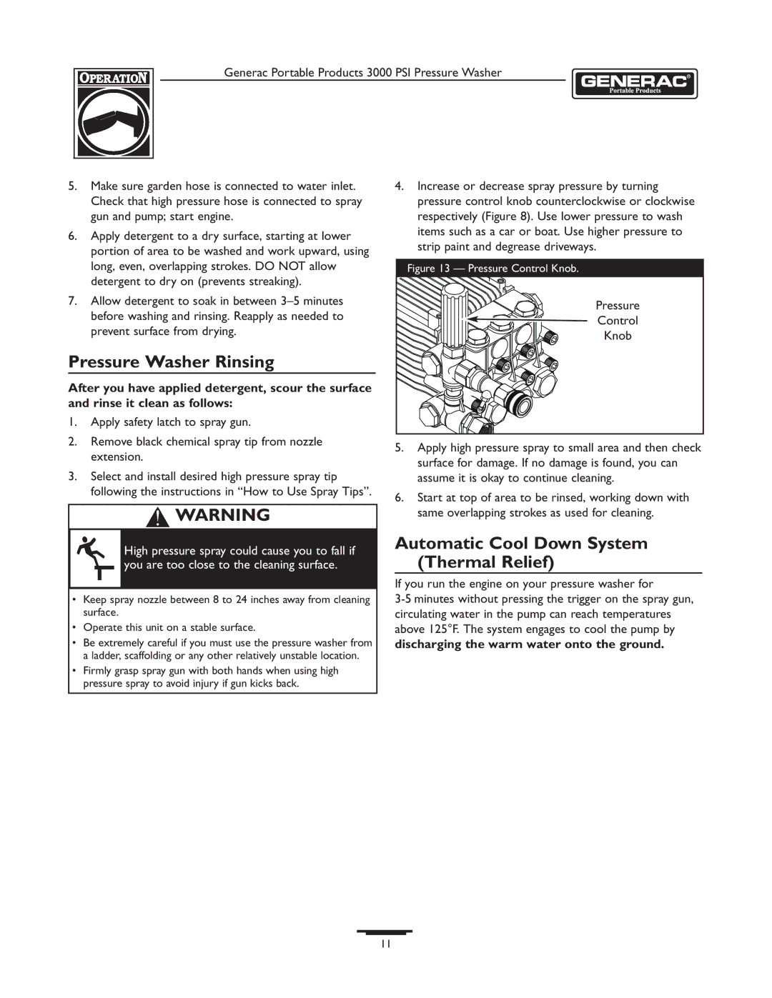 Briggs & Stratton 1418-2 owner manual Pressure Washer Rinsing, Automatic Cool Down System Thermal Relief 