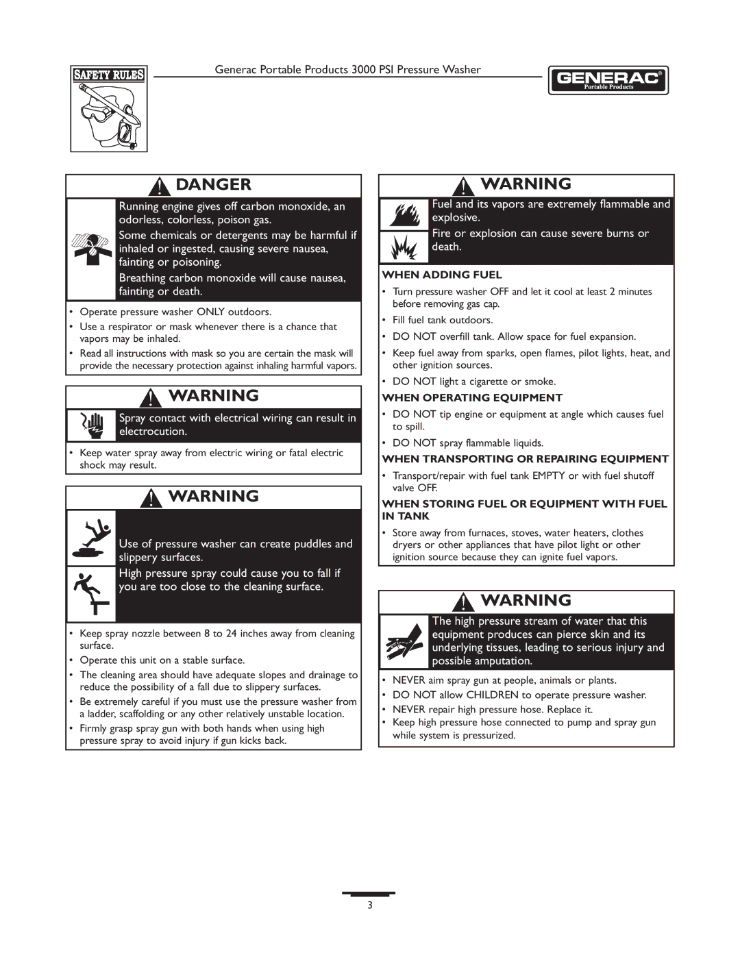 Briggs & Stratton 1418-2 owner manual When Transporting or Repairing Equipment 