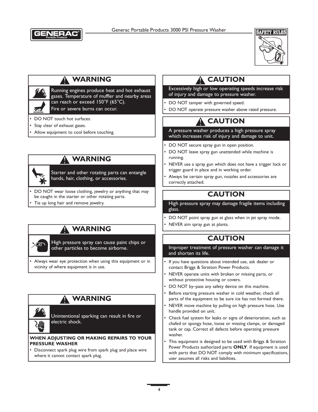 Briggs & Stratton 1418-2 owner manual High pressure spray may damage fragile items including glass 