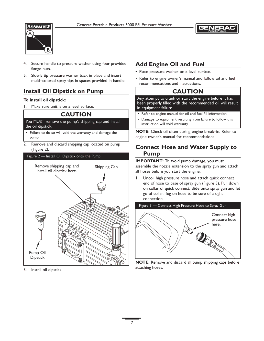 Briggs & Stratton 1418-2 Add Engine Oil and Fuel, Install Oil Dipstick on Pump, Connect Hose and Water Supply to Pump 