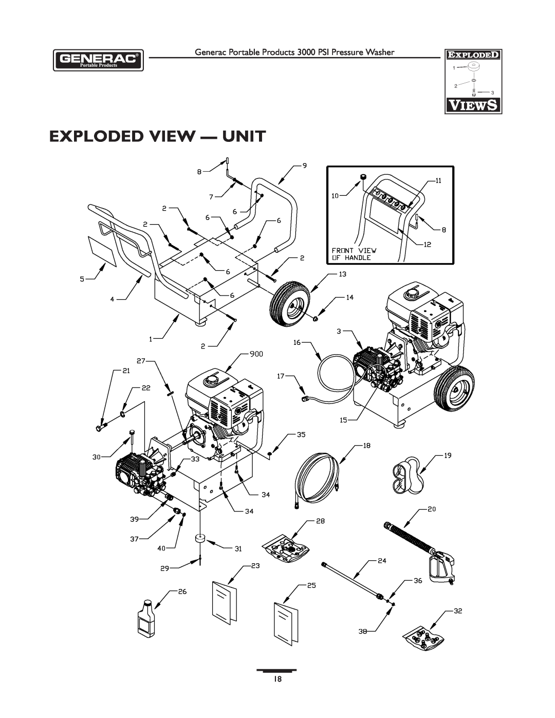 Briggs & Stratton 1418-2 owner manual Exploded View - Unit, Generac Portable Products 3000 PSI Pressure Washer 